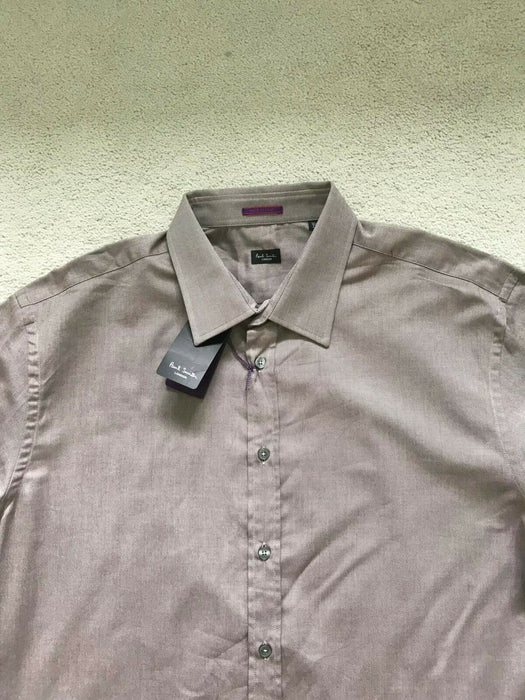 Paul Smith Shirt LONDON plain Taupe LS Shirt 17 / 43 Classic fit p2p 22.5"