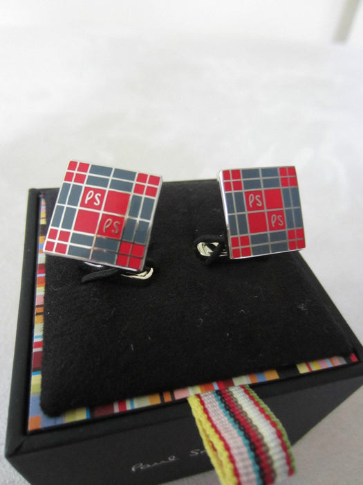 Paul Smith Boxed Cufflinks Red and Grey PS  Square Design