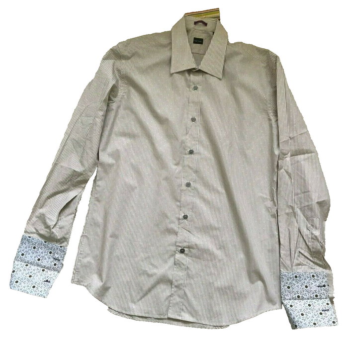 Paul Smith Shirt LONDON Beige stripe LS Shirt  Size 16.5 / 42 p2p 22.5" RRP £250