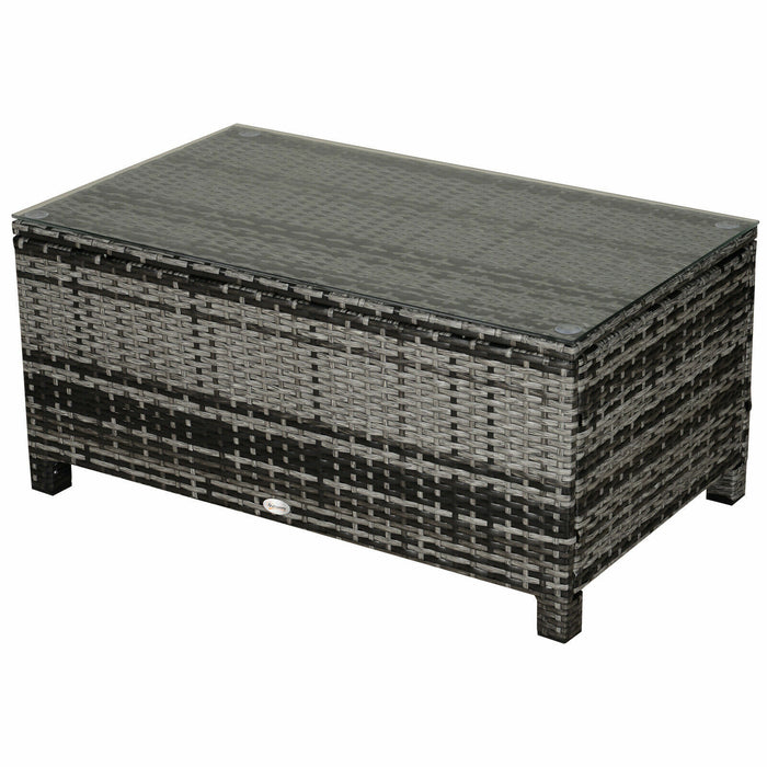 Wicker Rattan Garden Coffee Table w/ Glass Top Steel Frame Garden