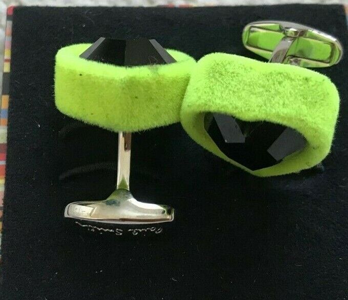 Paul Smith Cufflinks  Green Velvet HEART with centre Stone