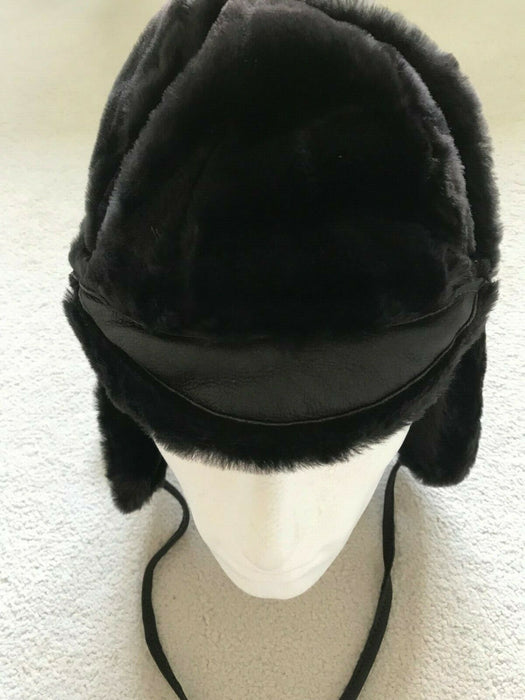 Paul Smith Men Hat Leather Peaked Chapka in Black Sheepskin