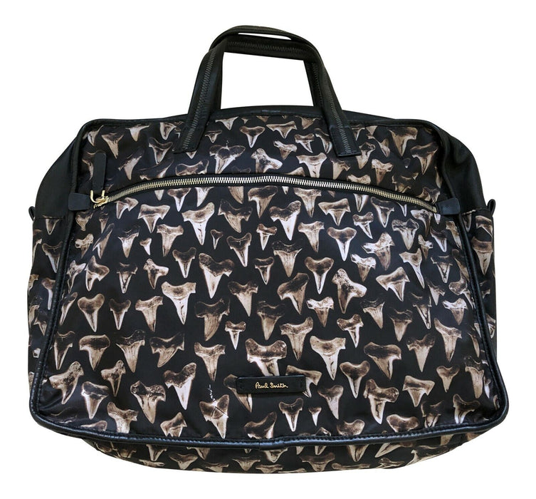 Paul Smith Black Leather Travel Bag Unique Shark Tooth Print Rare Designer piece