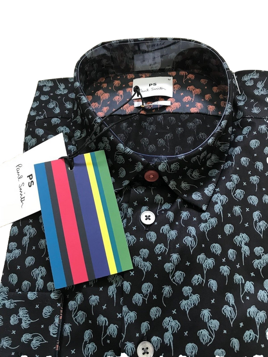 Paul Smith Shirt Blue Palm Tree PS Slim Fit  Long Sleeve