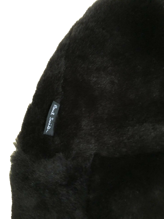 Paul Smith Men Hat Leather Peaked Chapka in Black Sheepskin