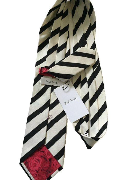 PAUL SMITH 100% Silk Black Stripe with floral lining TIE  9cm