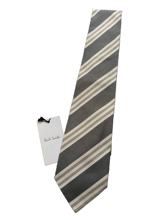 PAUL SMITH 60% Silk 40% Cotton TIE Grey  Stripe