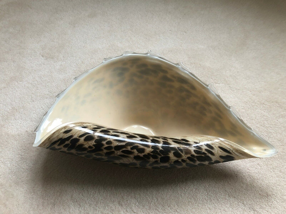 Glass SHELL ORNAMENT Collectable Brown Leopard spots.