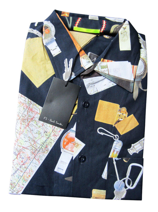 Paul Smith Holiday Shirt PS Navy Short Sleeve Travel Map Holiday Shirt