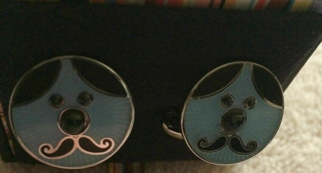 Paul Smith Blue enamel Moustache Face Cufflinks