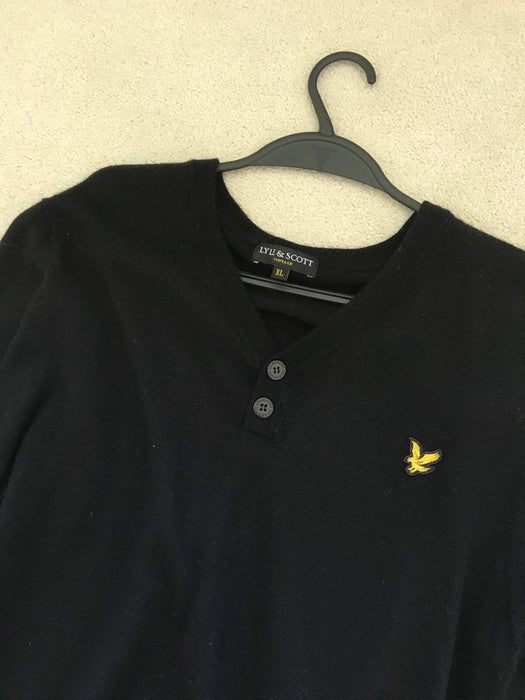 LYLE & SCOTT Y neck button SWEATER WOOL ORIGINAL PREMIUM size XL