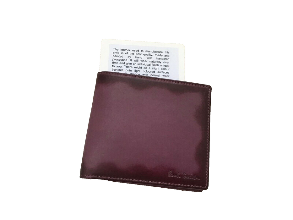 Paul Smith Boxed Wallet 8 Card Slots Burnished Plum Calf Leather  Brown Interior