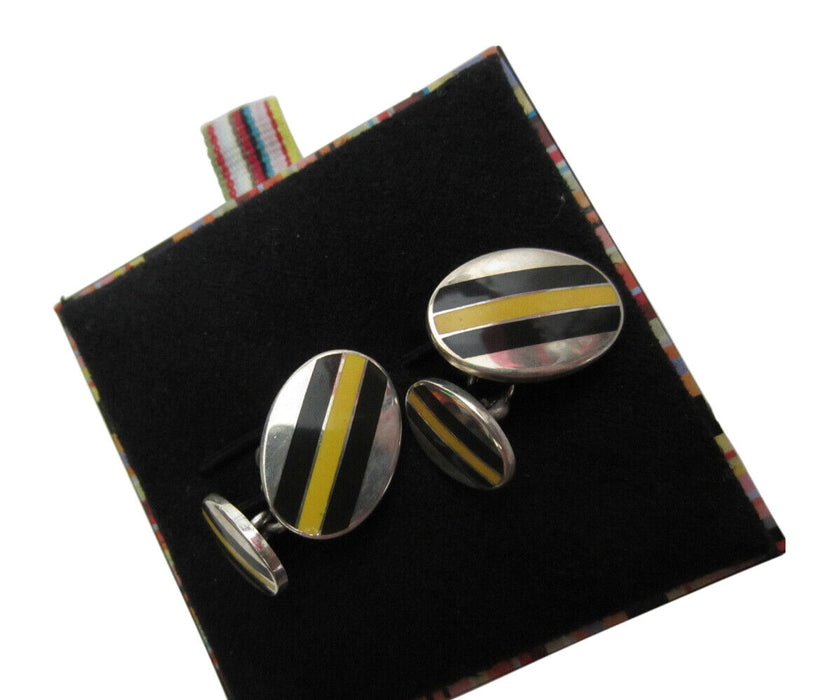 Paul Smith  Cufflinks REPP Stripe 925 STERLING SILVER Oval Chain  Gold & Green