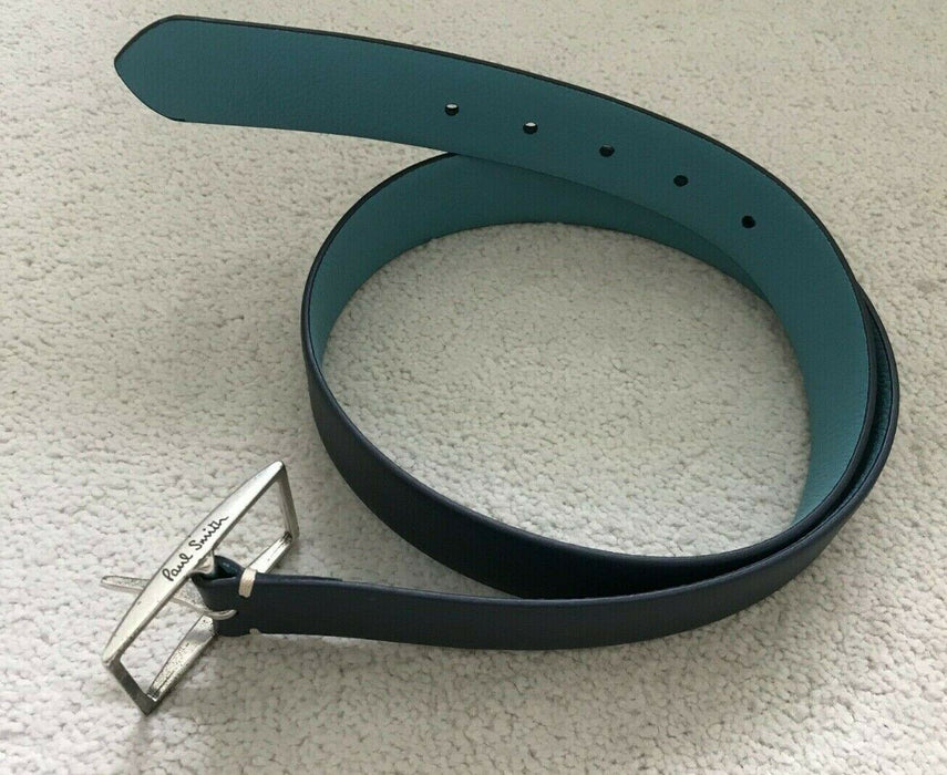 Paul Smith Grained Leather Reversible Light Blue Dark Blue Belt Size 30 waist