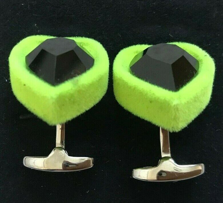 Paul Smith Cufflinks  Green Velvet HEART with centre Stone