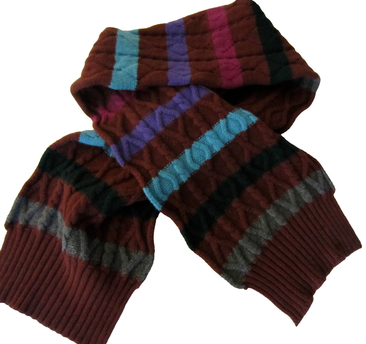 Paul Smith Scarf "MAINLINE" LARGE Multi Coloured Striped CABLE KNIT  WOOL SCARF