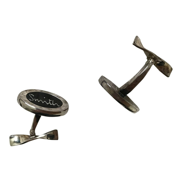 Paul Smith Cufflinks Sterling Silver "Smith" with black embellishment insert