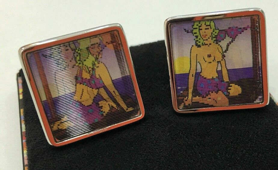 Paul Smith Retro White Palladium Cufflinks Naked Lady Desert Island Lenticular