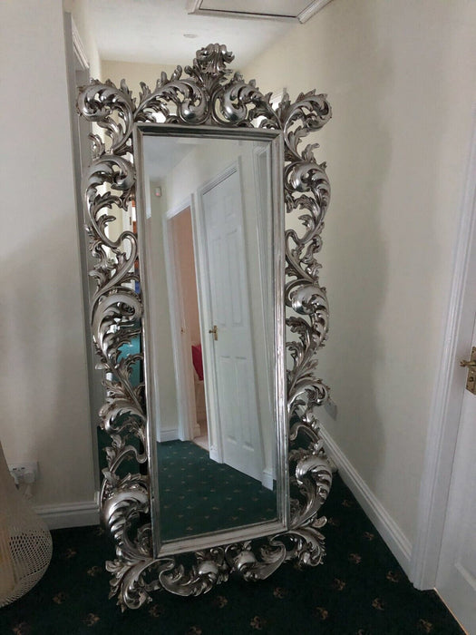 Baroque Silver Free Standing Mirror  Large Silver Framed Mirror