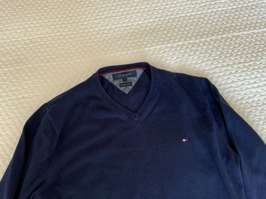 Mens Hilfiger Sweater Navy V neck Size XL