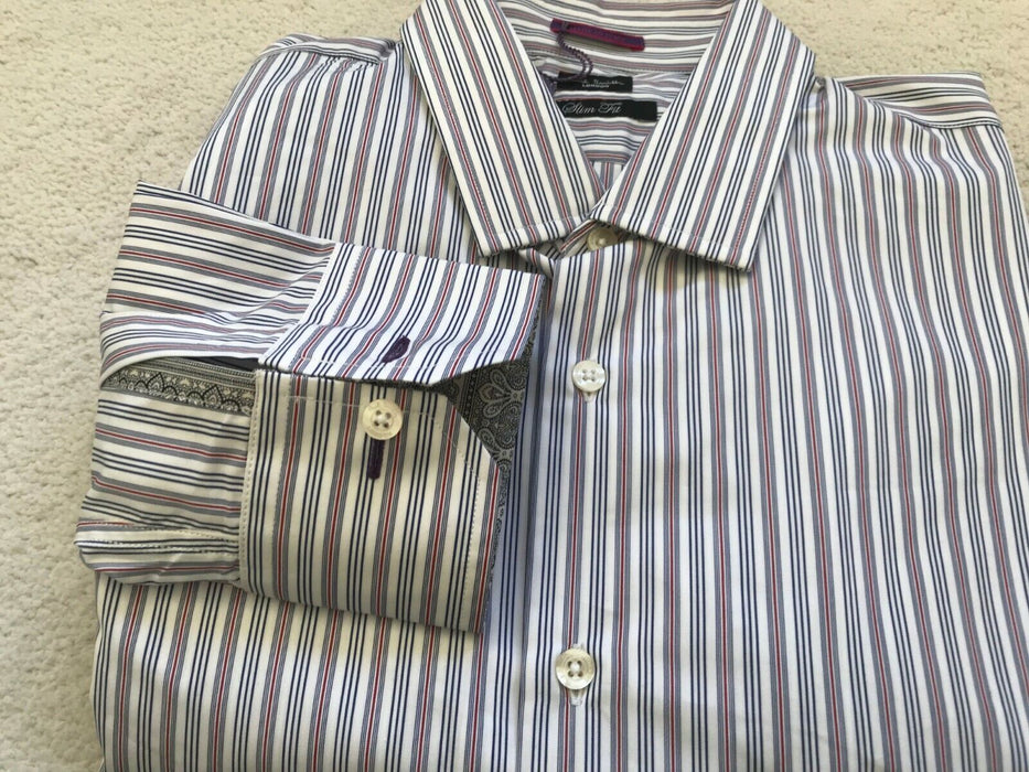 Paul Smith Shirt LONDON LS stripe Shirt 16.5 / 42  SLIM fit  p2p 22" cuff detail