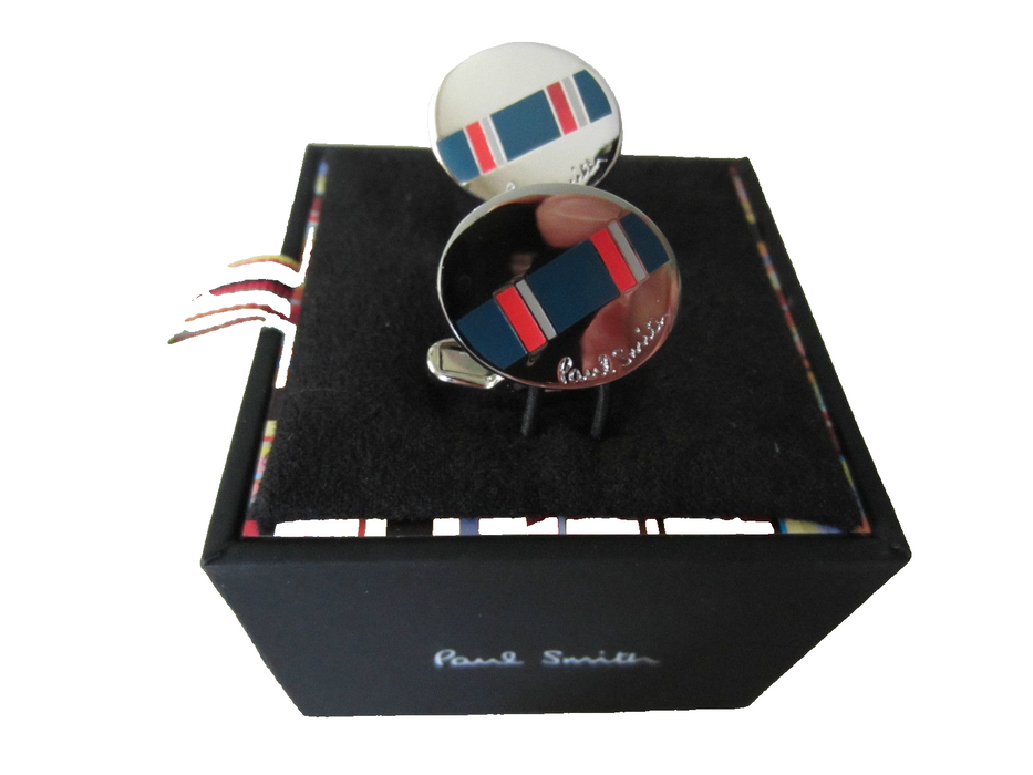 Paul Smith Silver Cufflinks Blue slant stripe Cufflinks