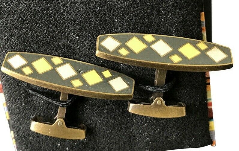 Paul Smith Cufflinks Oblong with grey and yellow diamond pattern