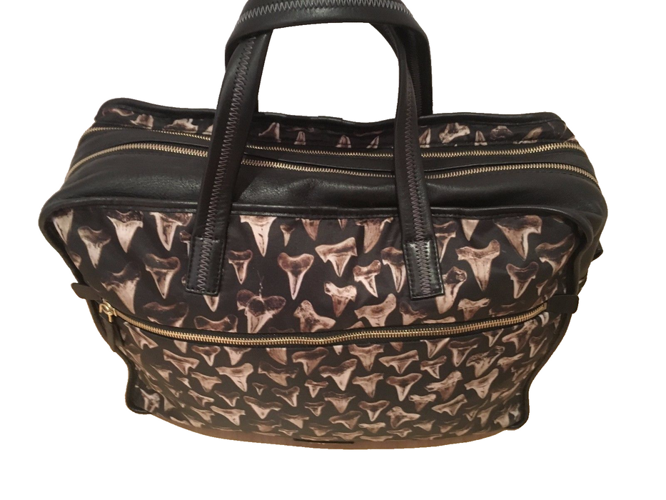 Paul Smith Black Leather Travel Bag Unique Shark Tooth Print Rare Designer piece