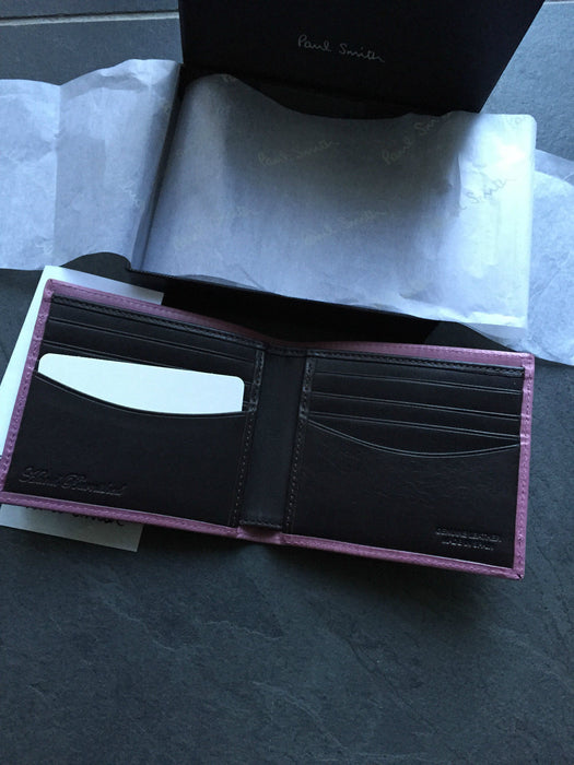 Paul Smith Boxed Wallet 8 Card Slots Burnished Plum Calf Leather  Brown Interior