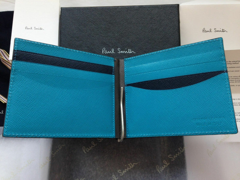 Paul Smith Wallet  Money Clip 8 card Billfold Boxed Charcoal Grey Leather