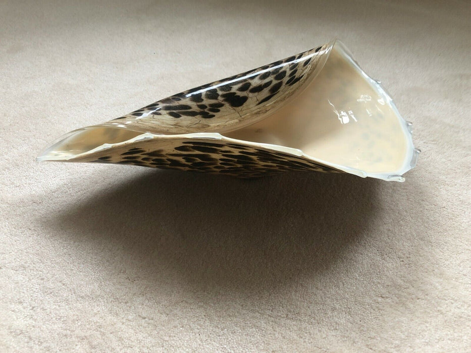 Glass SHELL ORNAMENT Collectable Brown Leopard spots.