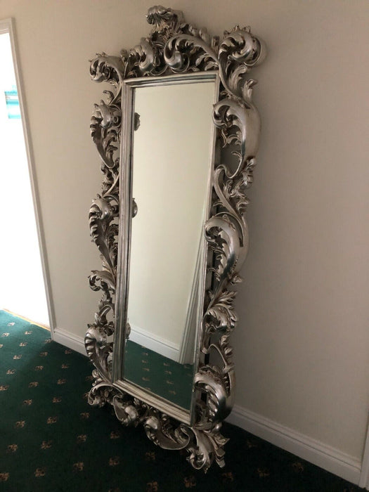 Baroque Silver Free Standing Mirror  Large Silver Framed Mirror