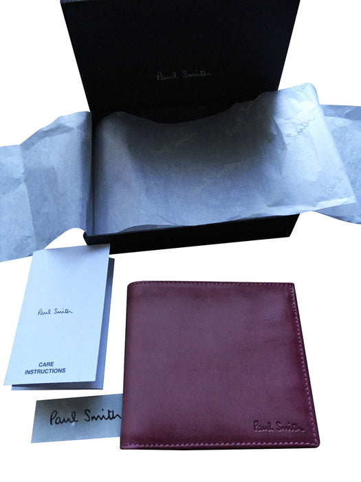 Paul Smith Boxed Wallet 8 Card Slots Burnished Plum Calf Leather  Brown Interior