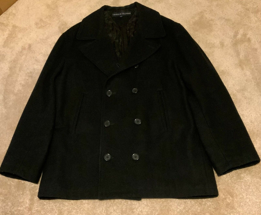 Tommy Hilfiger Men Pea Coat Casual Business Formal Wool Blend BLACK size 50/ L