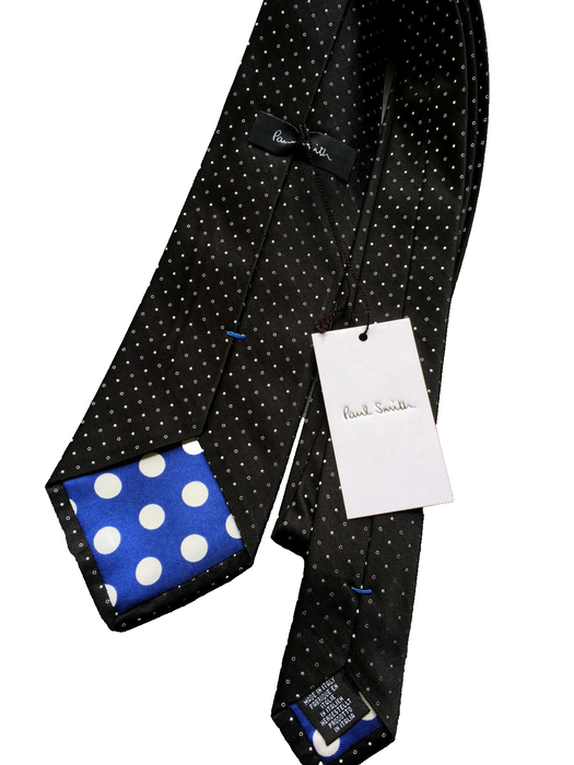 PAUL SMITH Silk TIE Black with micro dots & squares 9cm width