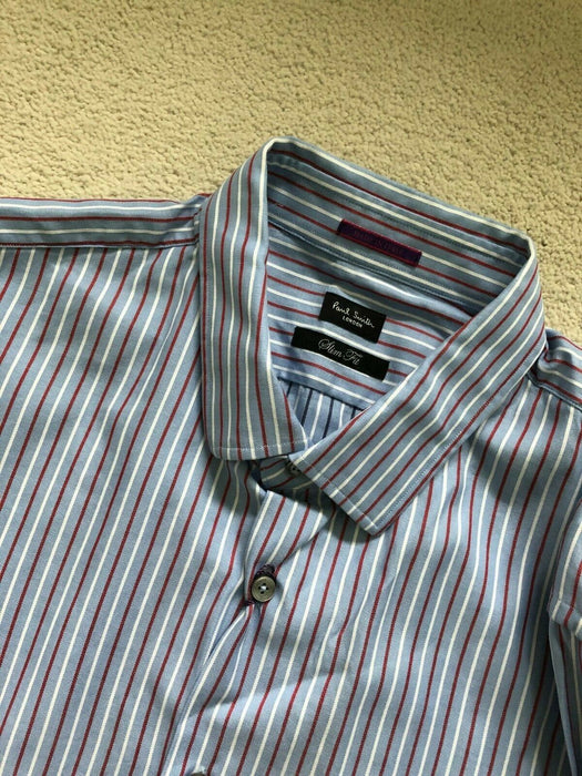 Paul Smith Shirt LONDON LS stripe SLIM fit contrast cuff 17 / 43  p2p 22.5"