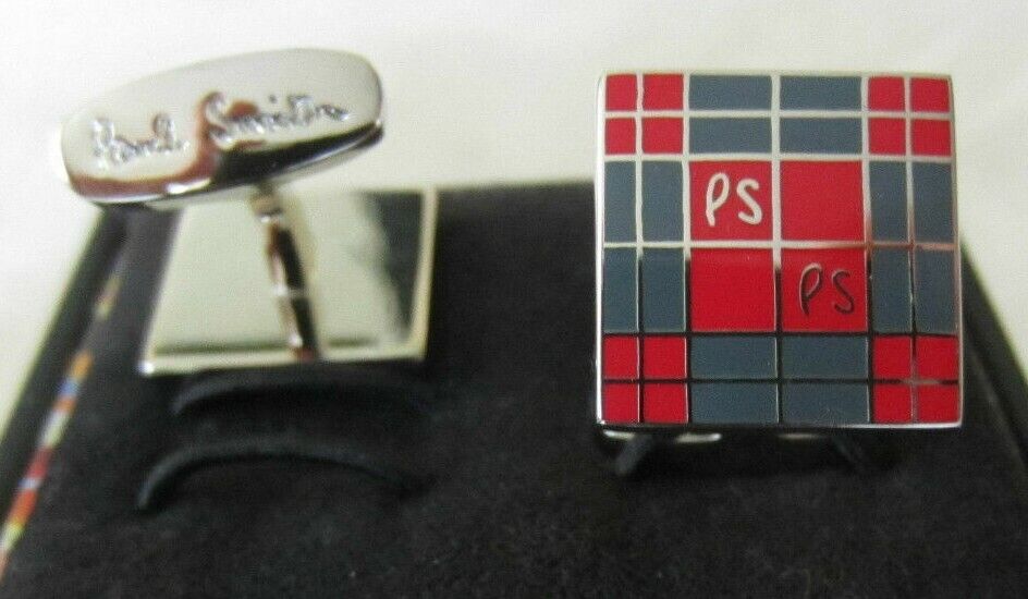 Paul Smith Boxed Cufflinks Red and Grey PS  Square Design