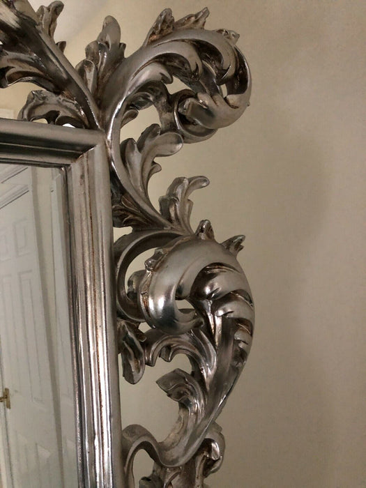 Baroque Silver Free Standing Mirror  Large Silver Framed Mirror