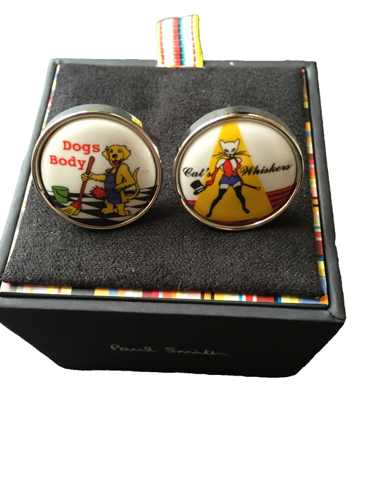 Paul Smith Cufflinks DOGS BODY & CATS WHISKERS Two Side  with Round T Bar Swings