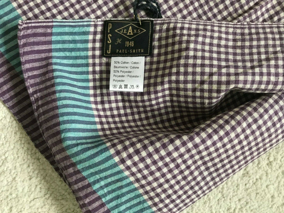 Paul Smith Scarf Jeans 100% Cotton Purple check Scarf 200 x 60 cm