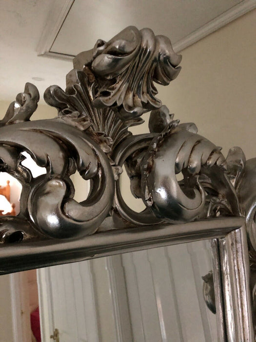 Baroque Silver Free Standing Mirror  Large Silver Framed Mirror