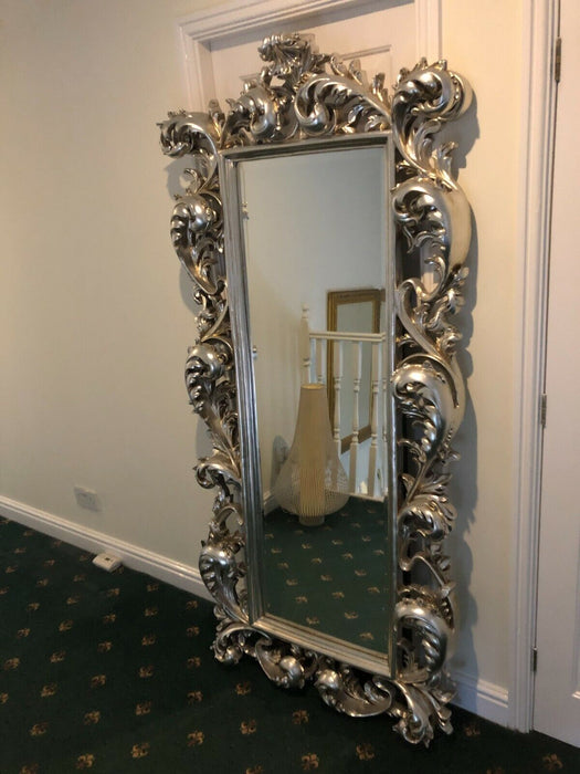 Baroque Silver Free Standing Mirror  Large Silver Framed Mirror