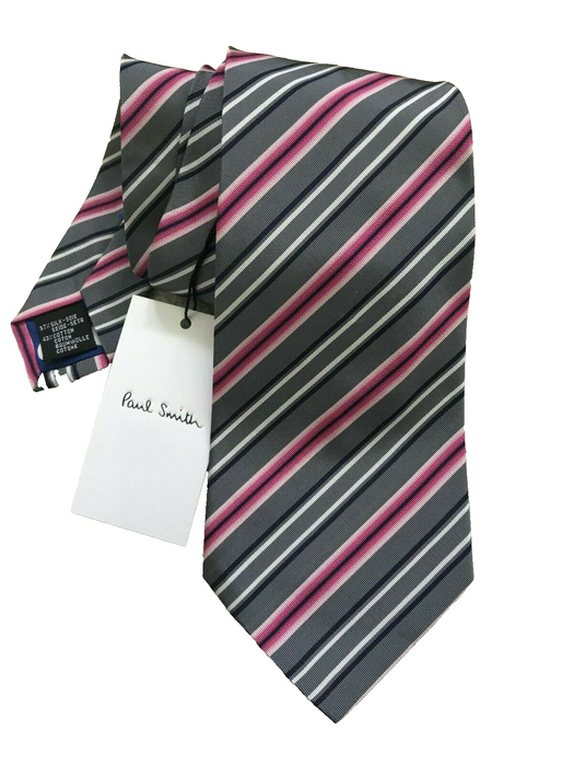 PAUL SMITH 57% Silk / 43% Cotton Grey with multi colour Stripe TIE  8cm