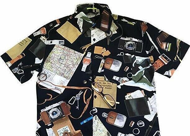 Paul Smith Holiday Shirt PS Navy Short Sleeve Travel Map Holiday Shirt