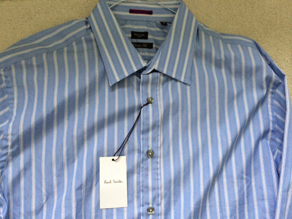 Paul Smith Shirt LONDON LS Classic Fit Blue Stripe Shirt Size 16.5 /42 p2p 22.5"