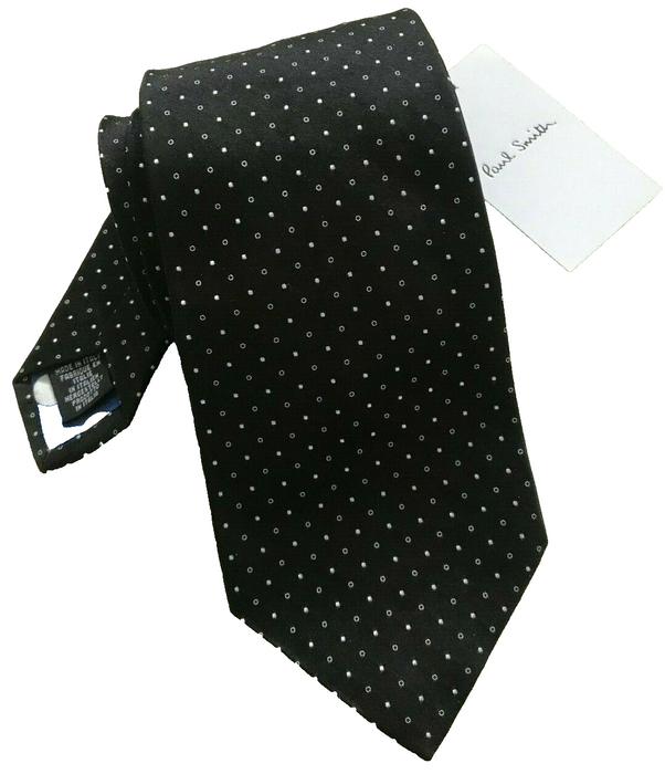 PAUL SMITH Silk TIE Black with micro dots & squares 9cm width