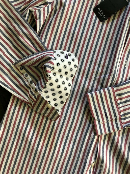 Paul Smith Shirt LONDON LS stripe with cuff detail 17/ 43  SLIM fit  p2p 22.5"