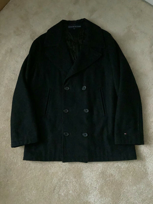 Tommy Hilfiger Men Pea Coat Casual Business Formal Wool Blend BLACK size 50/ L