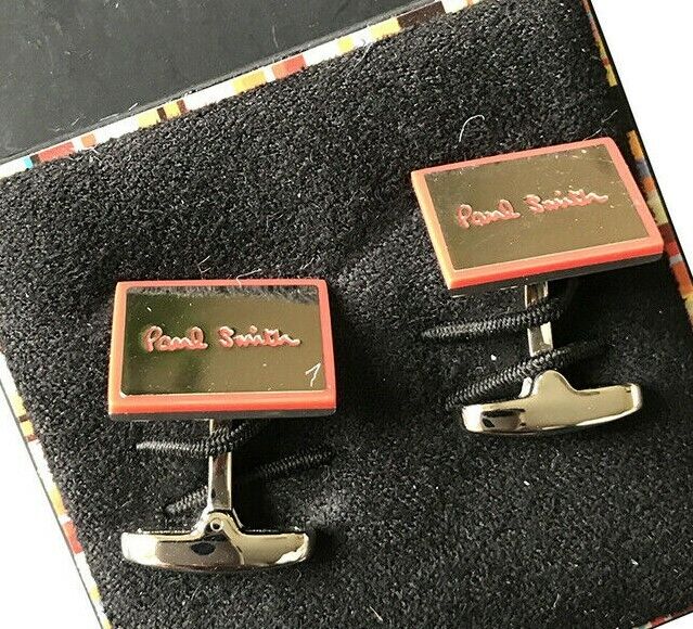 Paul Smith Cufflinks Oblong Mirror Face Orange ceramic edging