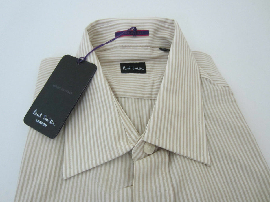 Paul Smith Shirt LONDON Beige stripe LS Shirt  Size 16.5 / 42 p2p 22.5" RRP £250